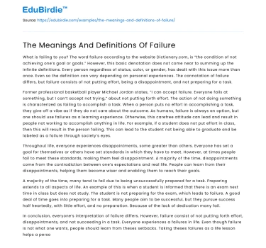 The Meanings And Definitions Of Failure