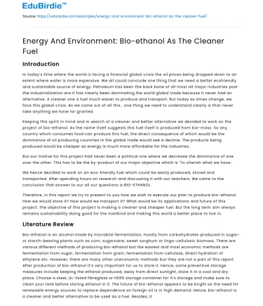 Energy And Environment: Bio-ethanol As The Cleaner Fuel