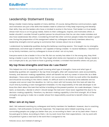 Leadership Statement Essay