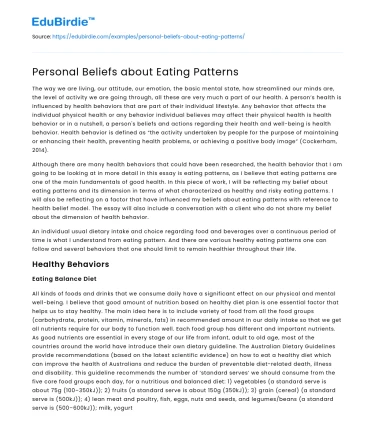Personal Beliefs about Eating Patterns