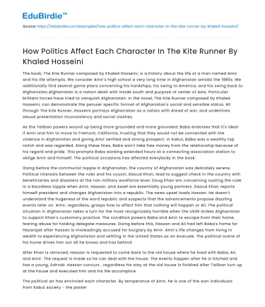 Political Influence on Characters in The Kite Runner