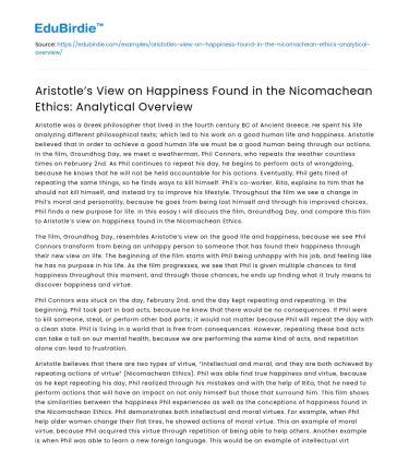 Aristotle’s View on Happiness in the Nicomachean Ethics