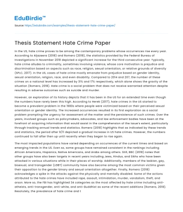 Thesis Statement Hate Crime Paper