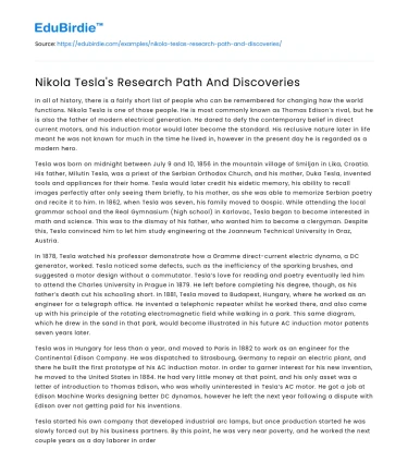 Nikola Tesla’s Research Path And Discoveries