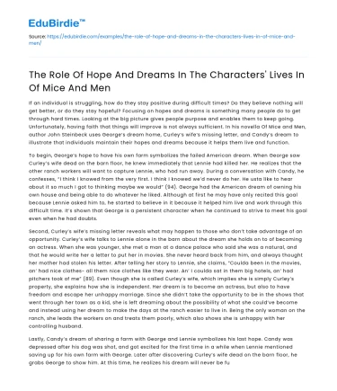 The Role Of Hope And Dreams In The Characters’ Lives In Of Mice And Men