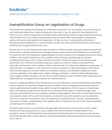 Exemplification Essay on Legalization of Drugs