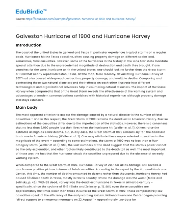 Galveston Hurricane of 1900 and Hurricane Harvey