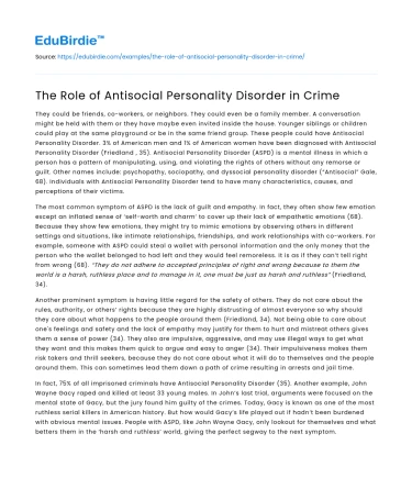 The Role of Antisocial Personality Disorder in Crime