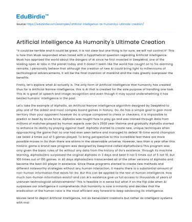 Artificial Intelligence As Humanity’s Ultimate Creation