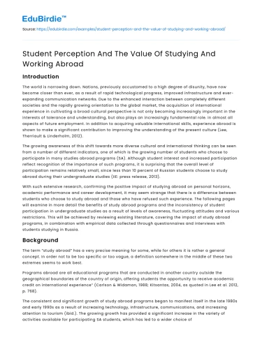 Student Perception And The Value Of Studying And Working Abroad