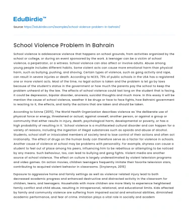 School Violence Problem In Bahrain