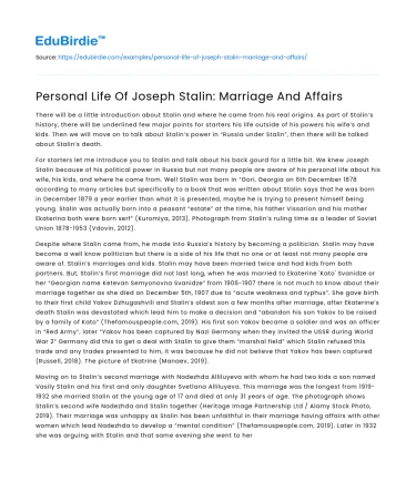 Personal Life Of Joseph Stalin: Marriage And Affairs