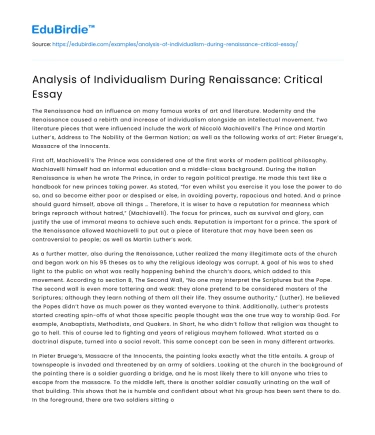 Analysis of Individualism During Renaissance: Critical Essay