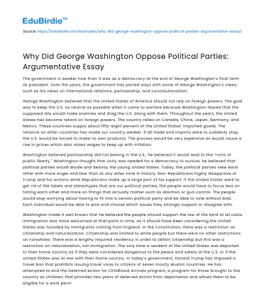 Why Did George Washington Oppose Political Parties