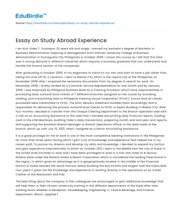 Essay on Study Abroad Experience