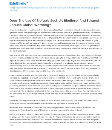 The Impact of Biofuels on Climate Change
