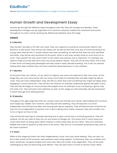 Human Growth and Development Essay