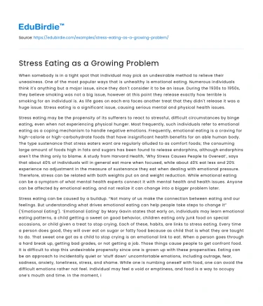 Stress Eating: An Emerging Health Concern