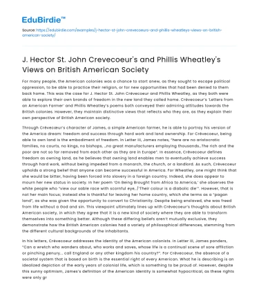 Crevecoeur & Wheatley on British American Society