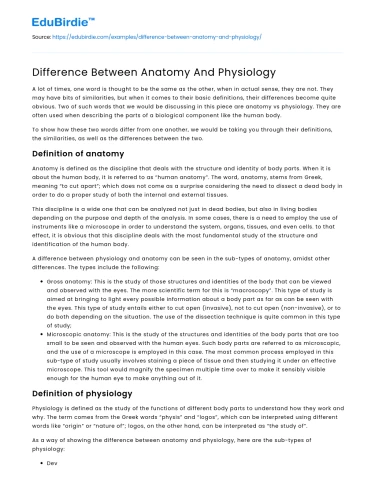 Difference Between Anatomy And Physiology