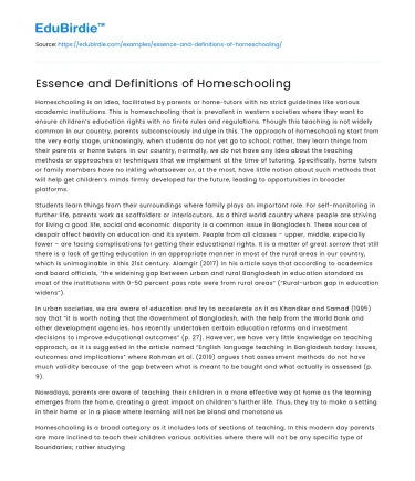 Essence and Definitions of Homeschooling