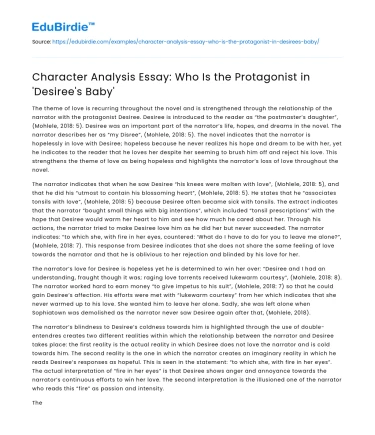 Character Analysis Essay: Who Is the Protagonist in ‘Desiree’s Baby’