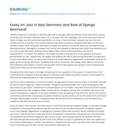 Essay on Jazz in Nazi Germany and Role of Django Reinhardt