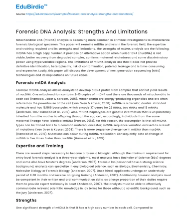 Forensic DNA Analysis: Strengths And Limitations