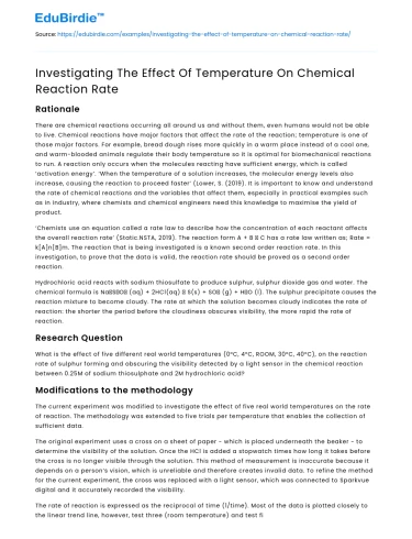 Investigating The Effect Of Temperature On Chemical Reaction Rate