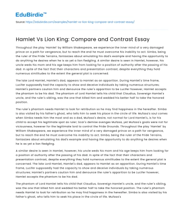 Hamlet Vs Lion King: Compare and Contrast Essay