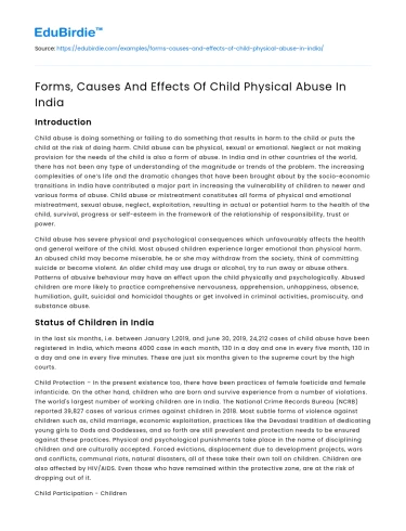 Forms, Causes And Effects Of Child Physical Abuse In India