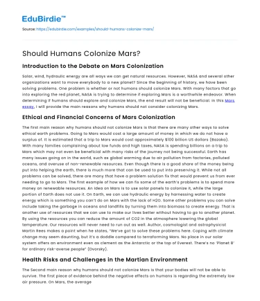 Should Humans Colonize Mars?