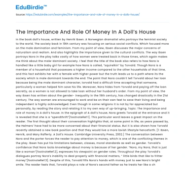 The Importance And Role Of Money In A Doll’s House