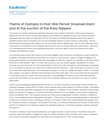 Theme of Dystopia in Post-War Period: Drowned Giant and Ruby Slippers