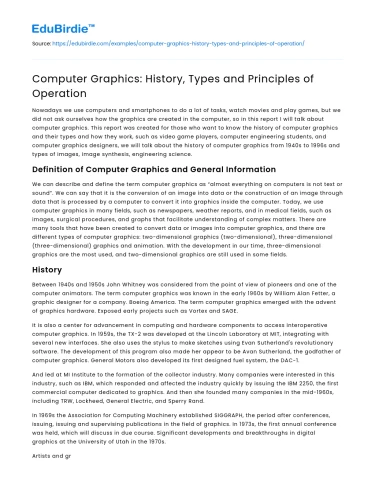 Computer Graphics: History, Types and Principles of Operation