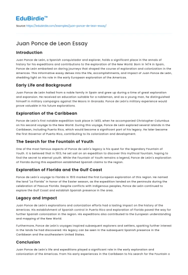 Juan Ponce de Leon Essay
