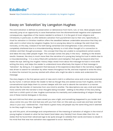 Essay on ‘Salvation’ by Langston Hughes