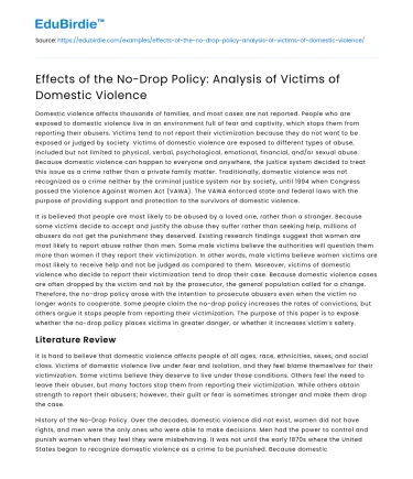 Effects of the No-Drop Policy: Analysis of Victims of Domestic Violence