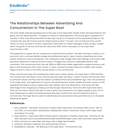 The Relationships Between Advertising And Consumerism In The Super Bowl