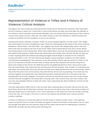 Violence in Trifles and A History of Violence: Analysis