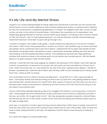 It’s My Life and My Mental Illness