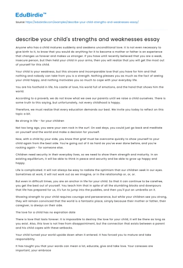 describe your child’s strengths and weaknesses essay