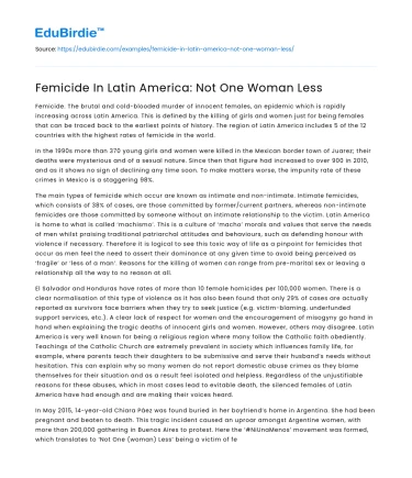Femicide In Latin America: Not One Woman Less
