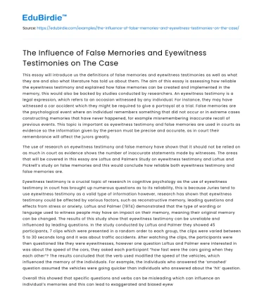 The Influence of False Memories and Eyewitness Testimonies on The Case
