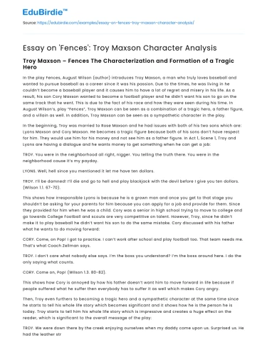 Essay on ‘Fences’: Troy Maxson Character Analysis