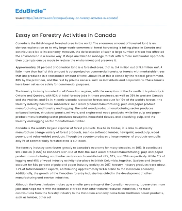 Essay on Forestry Activities in Canada