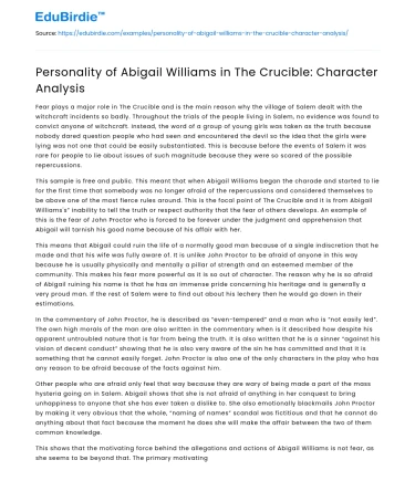 Personality of Abigail Williams in The Crucible: Character Analysis