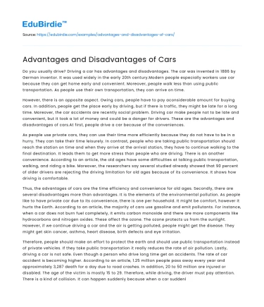 Advantages and Disadvantages of Cars