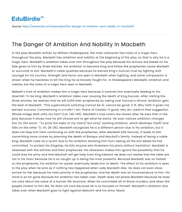 The Danger Of Ambition And Nobility In Macbeth