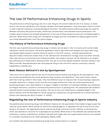 The Use Of Performance Enhancing Drugs In Sports